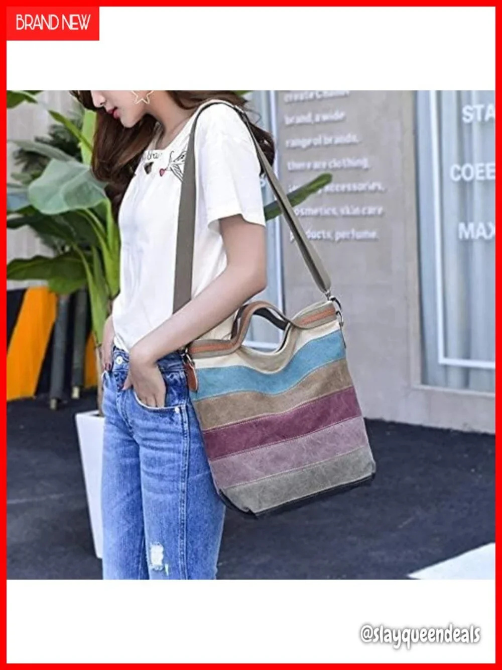 CVFAJI Canvas Hobo Handbag Multi-Color Tote Crossbody Adjustable Strap